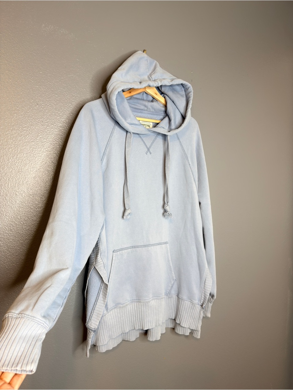 Light Blue Acid Washed Women's Hooded Pullover Sweatshirt Xl
